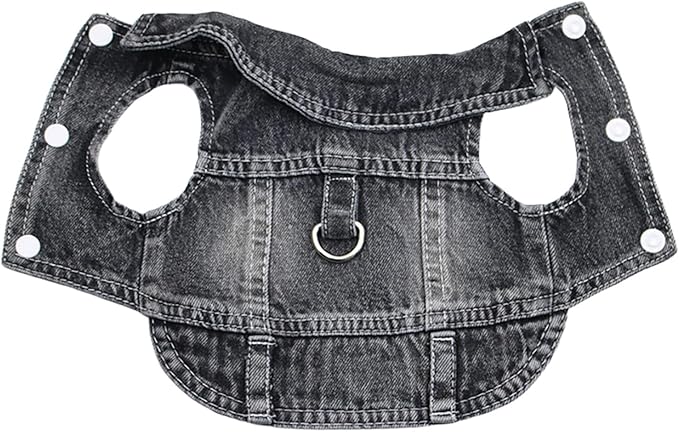 Puppy Clothes for Small Dogs Boy,Classic Western Denim Dog Coat,Dog Jeans Jacket with Leash D-Ring,Pet Cat Costumes,Cooling Harness Vest for Walking (Black, Medium)