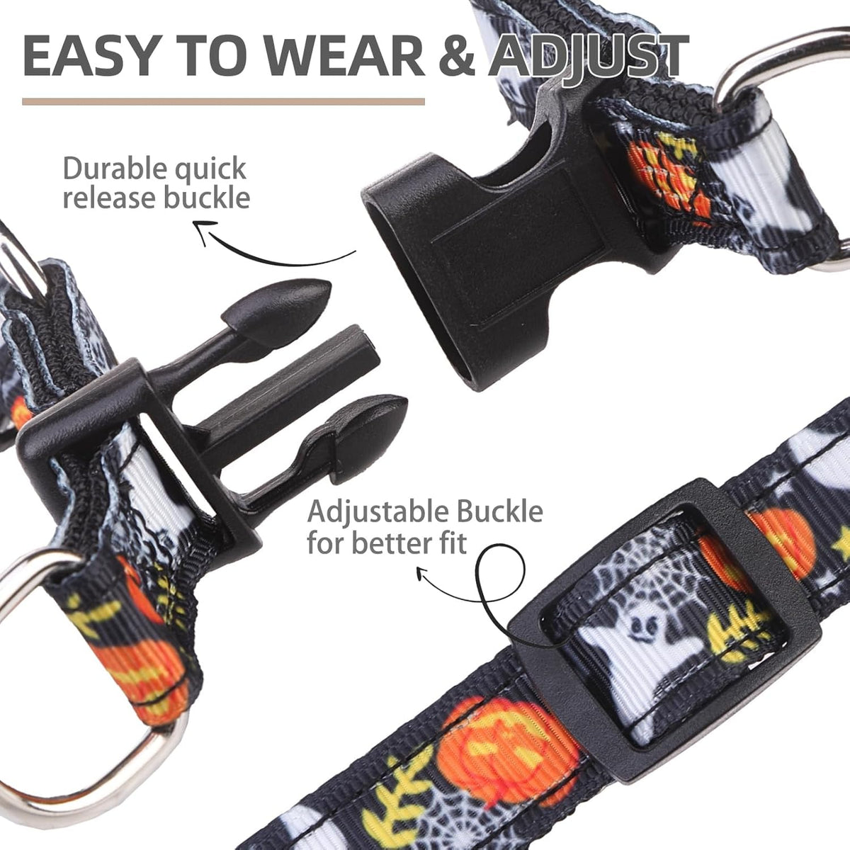 PUPTECK No Pull Dog Harness Soft Adjustable Basic Nylon Step in Puppy Vest Outdoor Walking with ID Tag, Halloween, S
