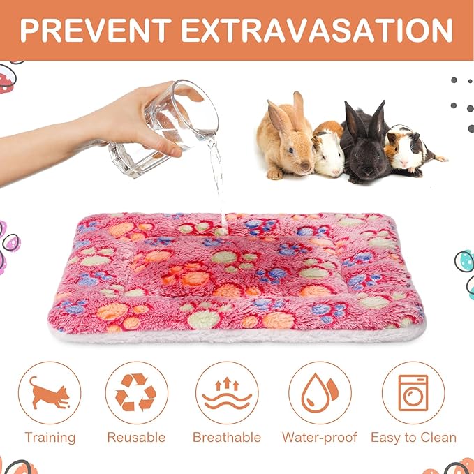 Haull 4 Pcs Waterproof Guinea Pig Bedding Winter Guinea Pig Bed Plush Cage Liners Soft Dog Cat Mat Reversible Winter Cozy Animal Pee Pad Hamster Bed Mat for Bunny(Paw,13 x 18.5 Inch)