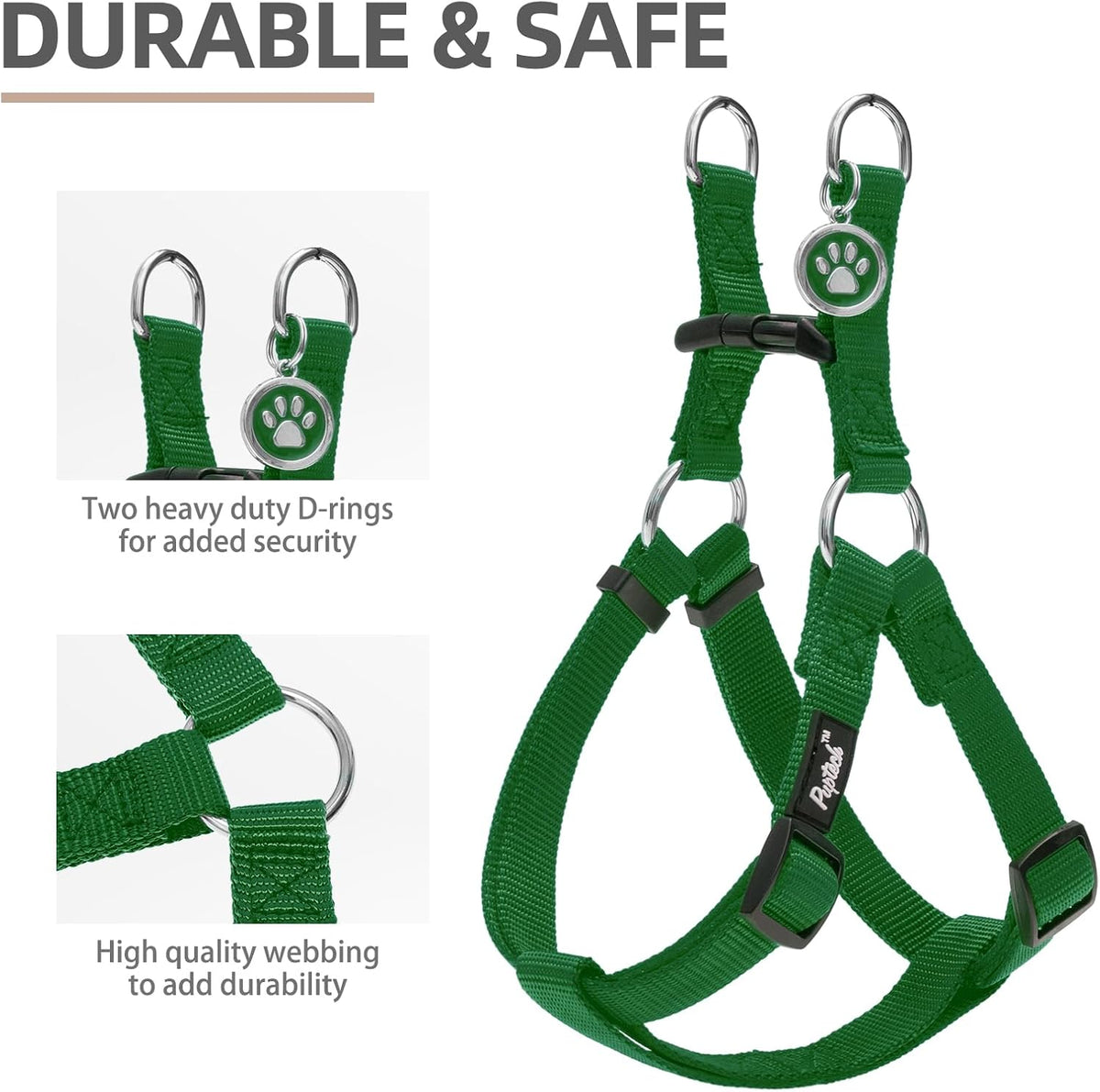 PUPTECK No Pull Dog Harness Soft Adjustable Basic Nylon Step in Puppy Vest Outdoor Walking with ID Tag, Blackish Green, M