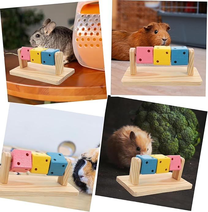 KABASI Wooden Hamster Enrichment Toys, Hamster Chew Toy Wood Platform Grinding Teeth Toys Exercise Intelligence Training Colorful Wooden Block for Syrian & Dwarf Hamsters, Gerbils, Rats, Chinchillas