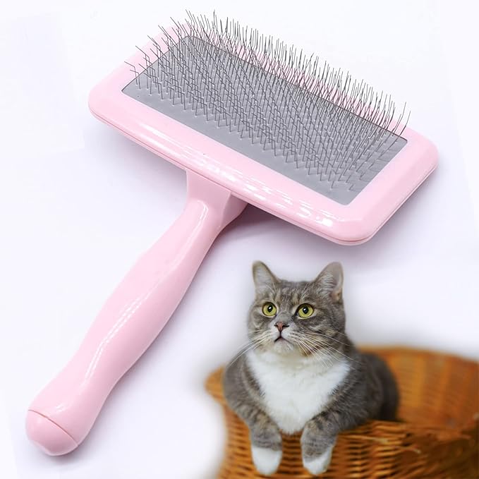 Air Cushion Slicker Brush for Dogs Cats,Soft Pin Shedding Brush for Short Haired Dog,Cat, Pet Grooming Wire Brush for Thin Curly Matted Tangled Hair,14mm(0.55"),Pink