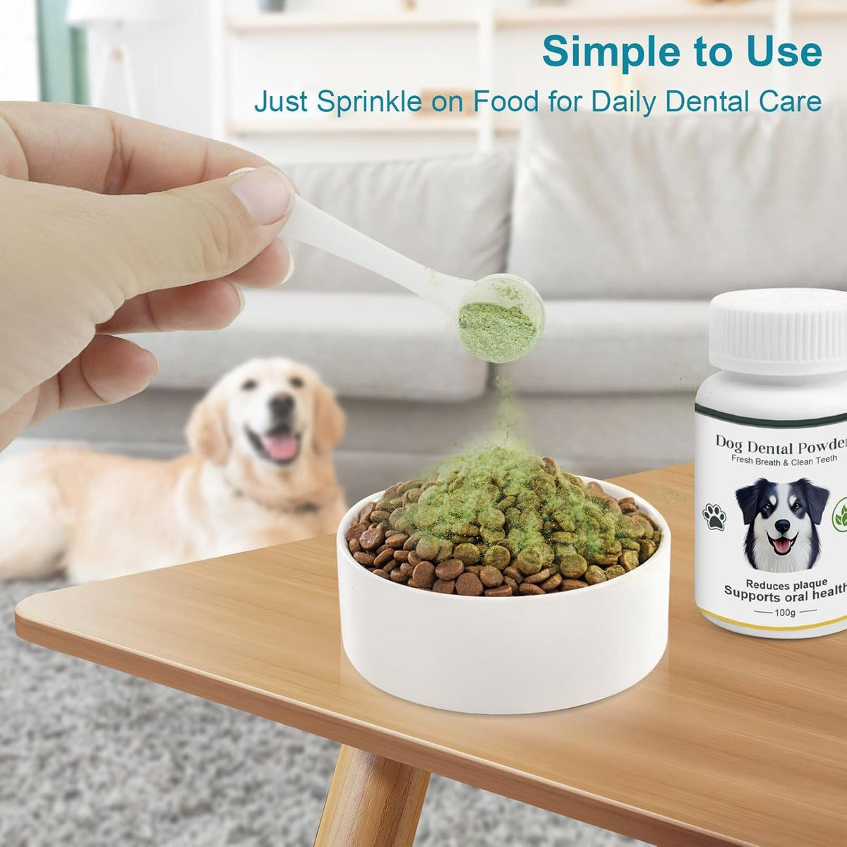 Dog Teeth Cleaning Powder 100g Fights Plaque & Tartar Freshens Breath All-Natural Ingredients for Dogs of All Breeds and Ages Easy to Use Dog Dental Powder