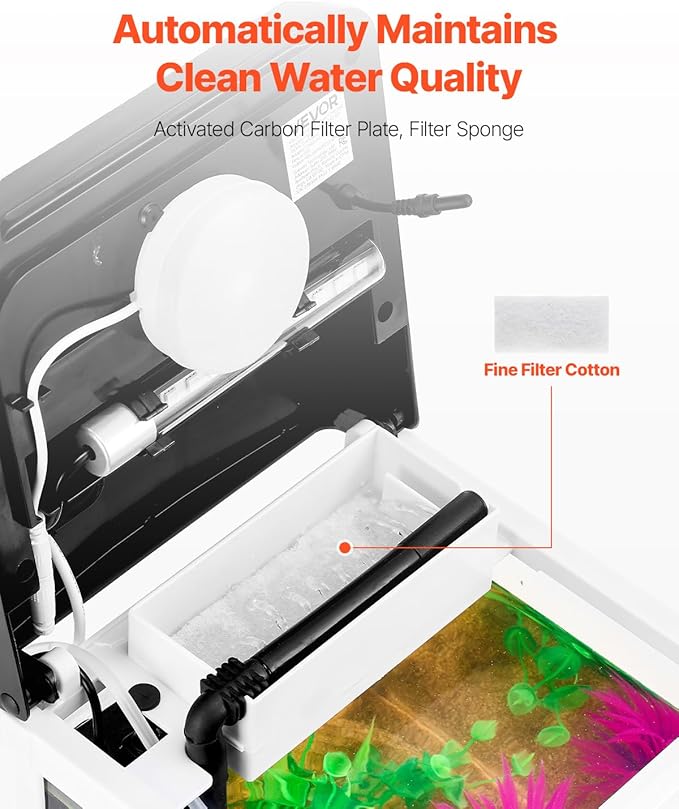 VEVOR Fish Tank Aquarium, 2 Gallon LED Square Ultra-Clear Glass Tank Temperature Monitoring Adjustable 7 Color Lighting, Self Cleaning System Fishbowl for Freshwater & Saltwater Fish Home,Office,Pet