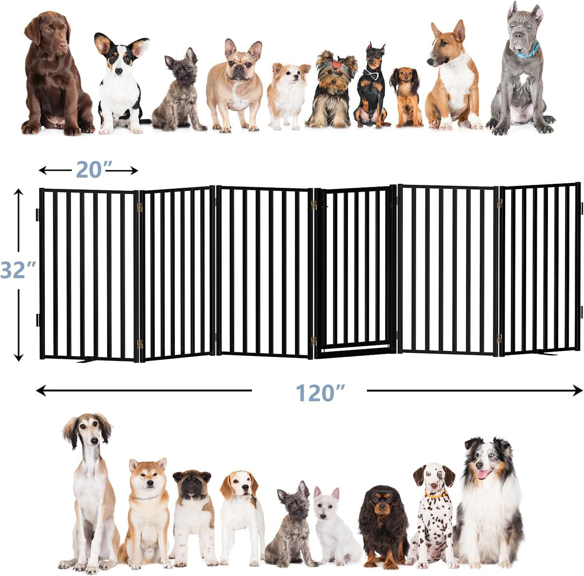 Portable Dog Fence with Door for Indoor Outdoor Use, Free Standing Dog Gate Foldable Design, Metal Black 32" Tall, Expandable 6 Panels Use for Yard, Stairs, Front