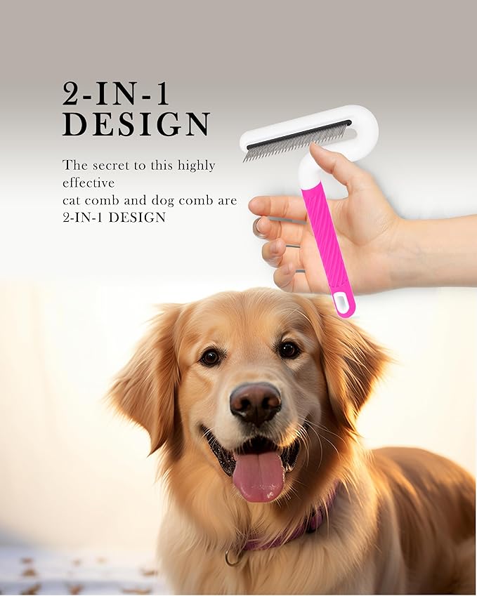 Pet Flea Comb for Dogs & Cats - Grooming Tool with Long & Short Steel Teeth, Safely Removes Tangles and Knots, Gentle Detangling Brush for Pet Hair (TG2044)