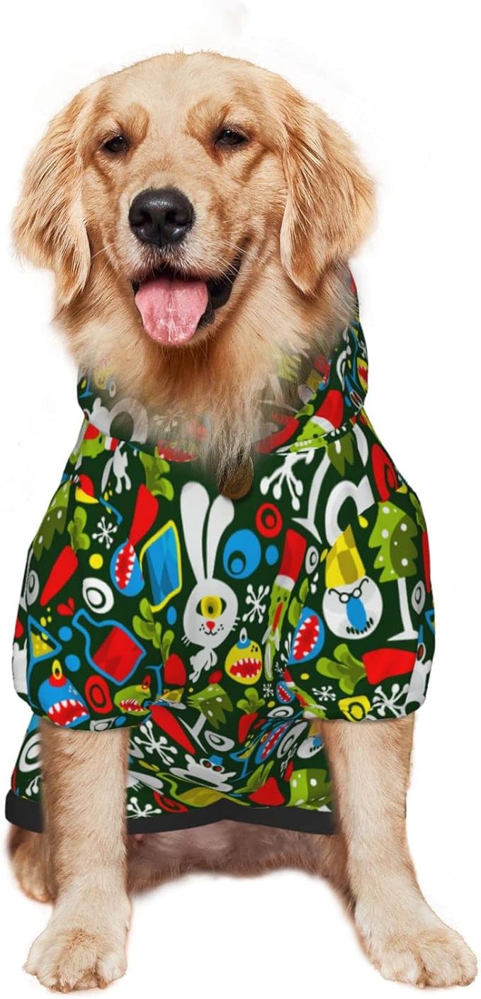 Christmas Green Monster Hoodie,Christmas Cosplay Dog Clothes with Pocket and Hat Winter Clothes Sweaters X-Small