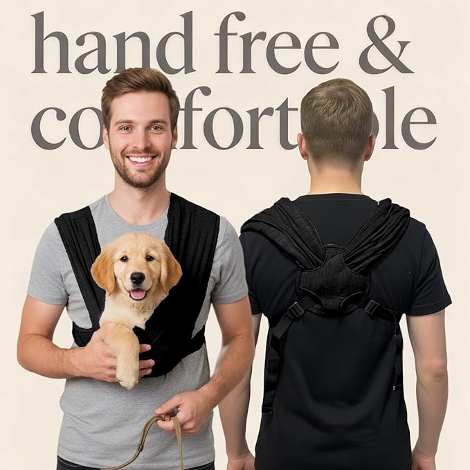 Dog Sling Carrier for Biking,Cat Cocoon Carrier,Pet Front Backpack Sling,Adjustable and Easy to Wear, Reducing Back Pressure (Black)