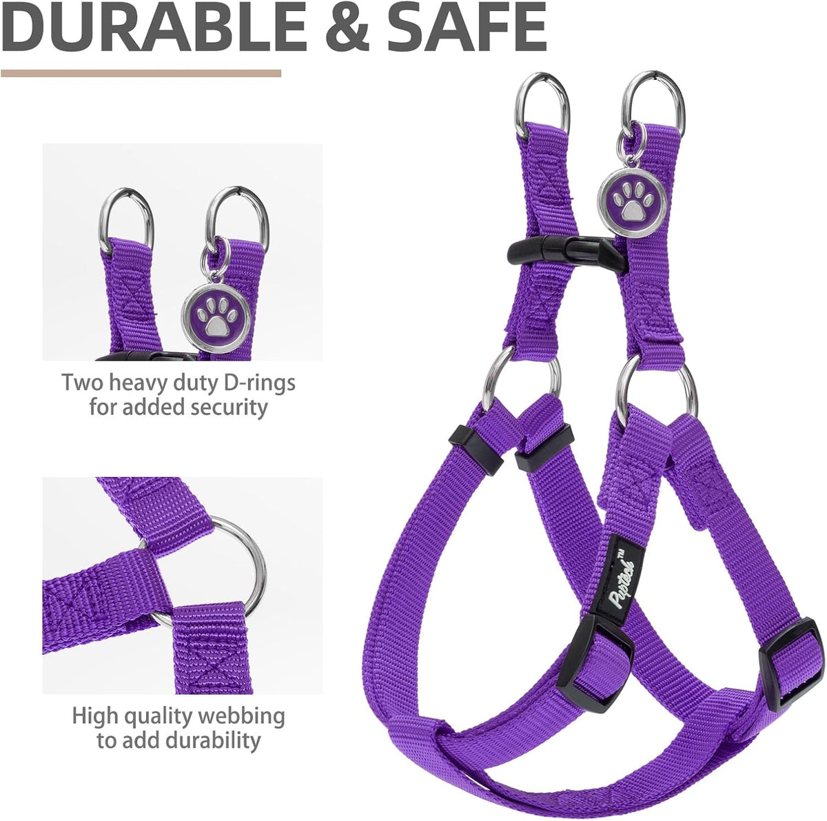 PUPTECK No Pull Dog Harness Soft Adjustable Basic Nylon Step in Puppy Vest Outdoor Walking with ID Tag and A-ir Tag Case, Purple, S