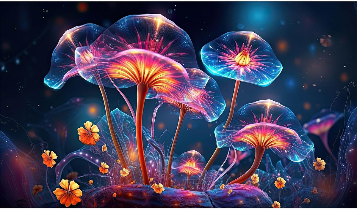 Flower Aquarium Background Modern Style Bluebell Blooming Flower Floral Design Terrarium Background Mysterious Elegant Glowing Fantasy Flower Fish Tank Backdrop Poster Decorations Vinyl 60x24in