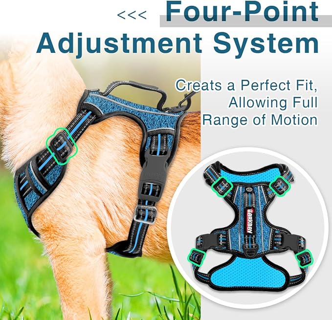 BARKBAY Dog Harness No Pull with ID Tag Pocket - Heavy Duty, Reflective, Easy Control for Small Dogs(Blue/Black,S)
