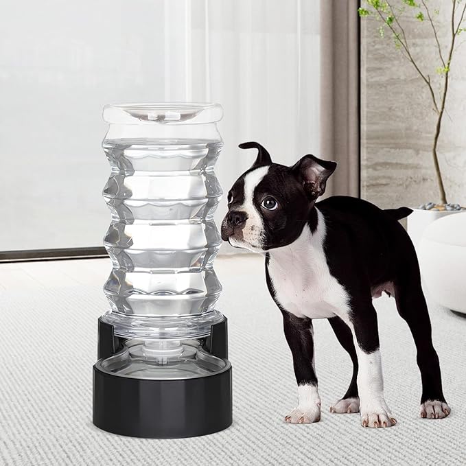 RIZZARI Dog Water Dispenser Bowl: 8L Large Black Stainless Steel Automatic Pet Dispenser with Replaceable Filter - Anti-Splash Design for Busy Owners