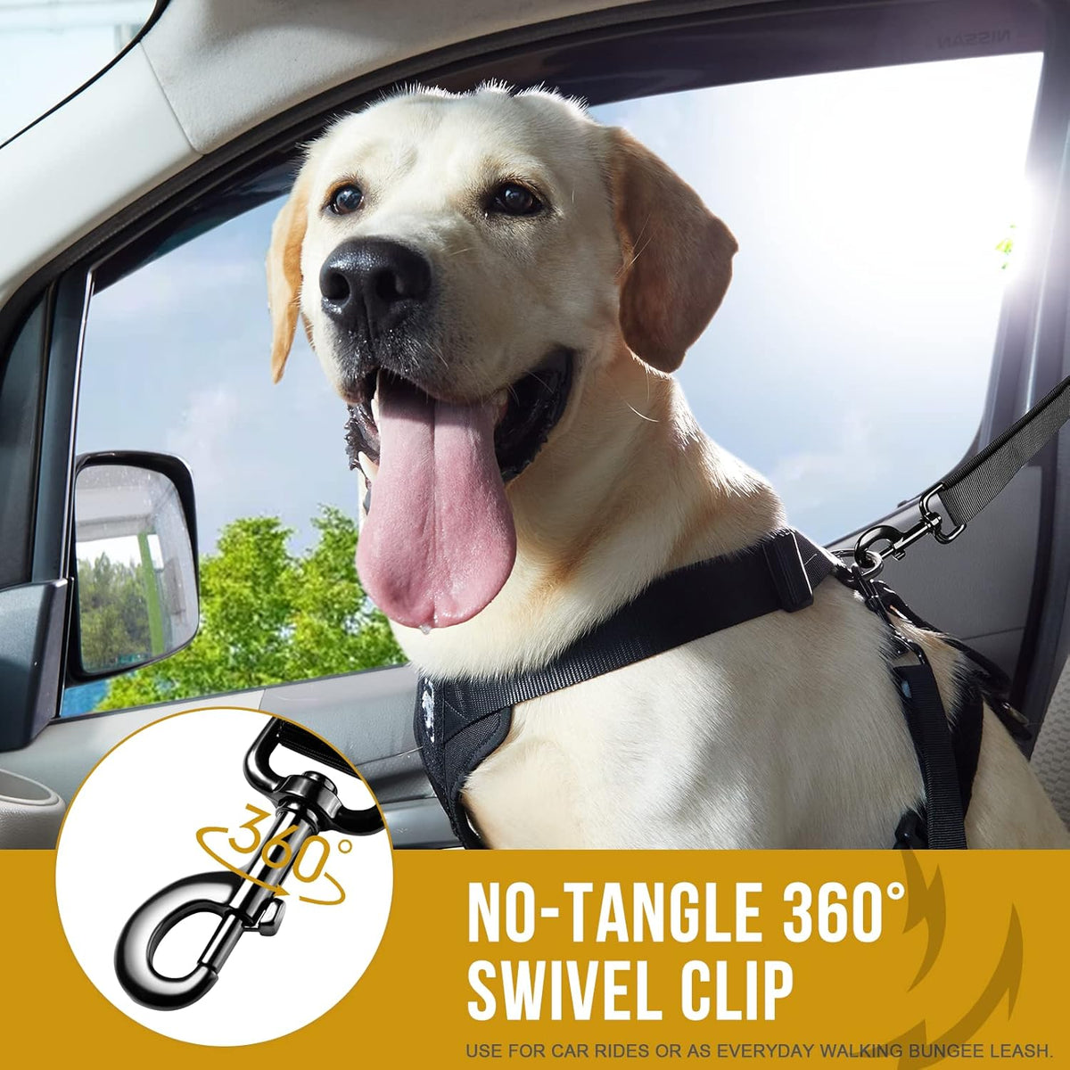 OneTigris Dog Safety Vest Harness, REX Car Use Dog Harness Adjustable Pet Harness with Leash for Medium Large Dogs(Black,M)
