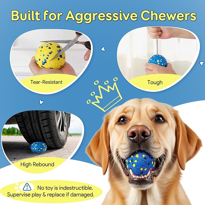 Dog Balls Tennis Ball Toys Dog Toys for Aggressive Chewers Durable Teething Chew Toys Water Toy Fetch Ball for Large Medium Small Dog and Puppies (4 Balls)