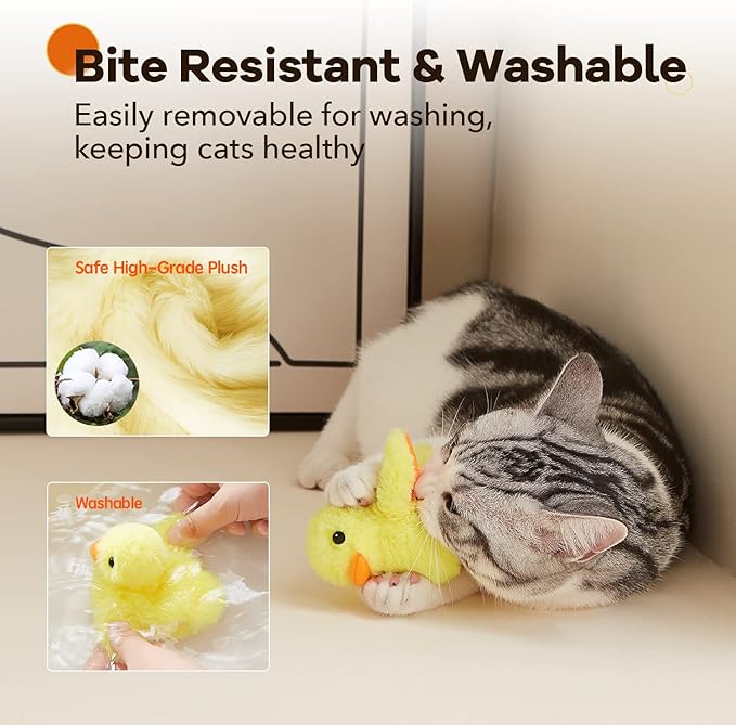 Potaroma Cat Toys Rechargeable Flapping Duck with SilverVine Catnip, Lifelike Quack Chirping, Touch Activated Kitten Kicker Plush Interactive Exercise Toys for All Breeds