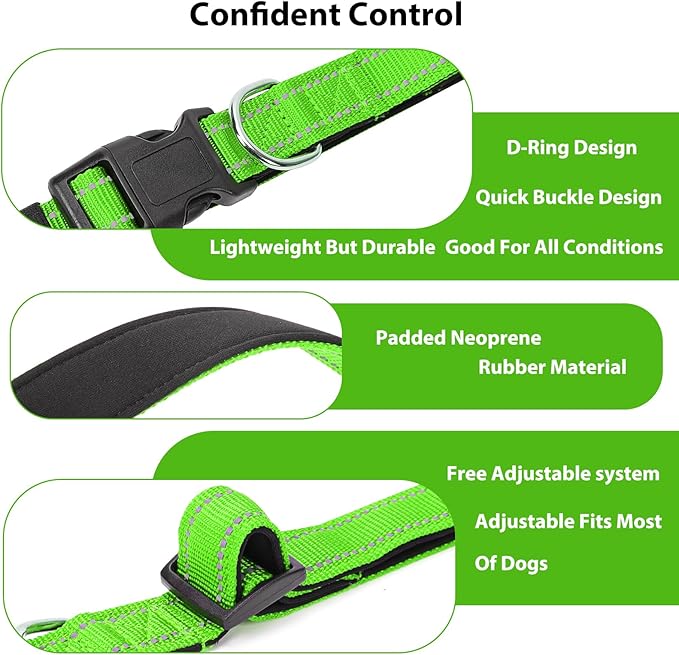 Reflective Dog Collar Padded with Soft Neoprene Breathable Quick Release Basic Dog Collars for Puppy Small Dogs Girl Green