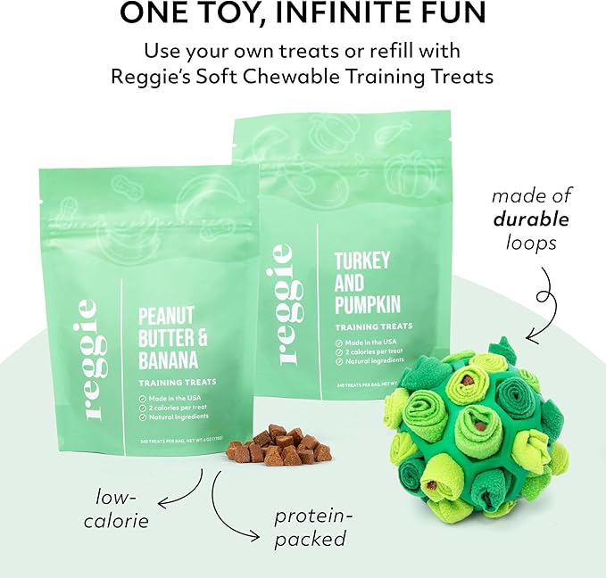 Reggie Forager Ball for Dogs | Mealtime Enrichment Toy | Reduces Boredom, Hyperactivity, Stress | Vet-Approved & Ideal for All Ages, Breeds, and Sizes