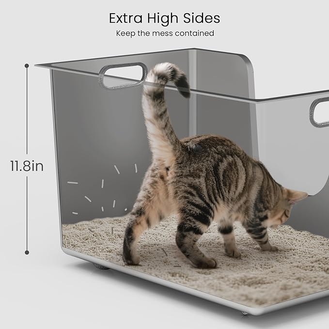 Stainless Steel Cat Litter Box 11.8” High Sides, Large Metal Litter Box with Low Entry for Big Cats, Leak-Proof Pet Toilet Kitty Litter Pan with Wheels for Mobility, Easy to Clean & Non-Stick