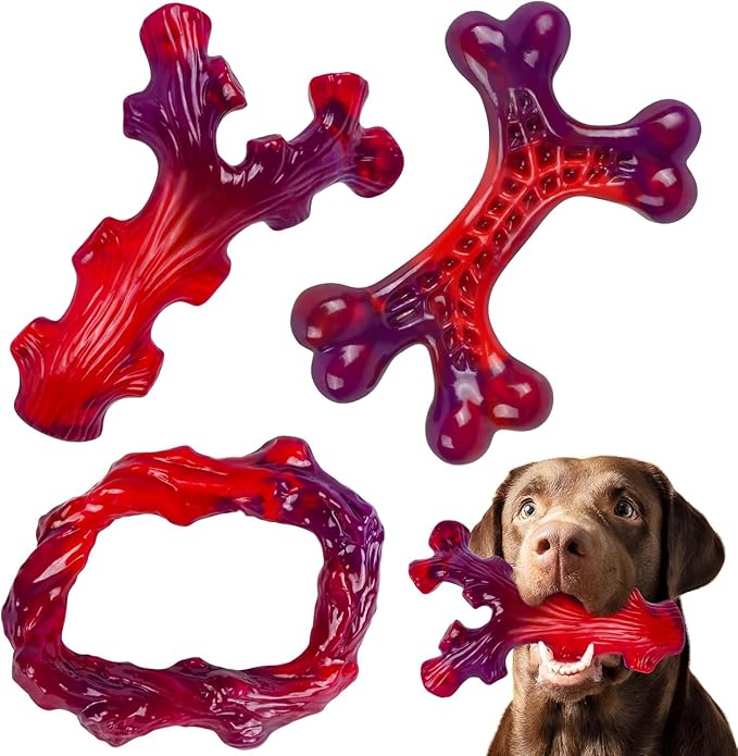 3 Pack Indestructible Dog Chew Bones for Aggressive Chewers - Heavy Duty Long Lasting Chew Toys for Large Dogs, Nylon Teeth Cleaning Toys
