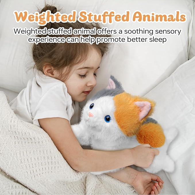 19 inch 3 lbs Cat Weighted Stuffed Animals, Realistic Weighted Cat Stuffed Animal, Sensory Comfort Plush Throw Pillow, Soft Kawaii Kitty Plush Toy Gift for Adults Kids Youth