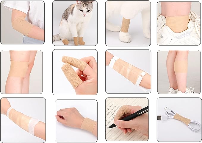 24 Pack Brown Breathable Self Adhesive Bandage Wrap 2 in, Multi-Purpose Non-Woven Cohesive Wrap - Vet Wrap | Athletic Tape | Medical Tape, Ankle Sprains, Swelling, Pets.