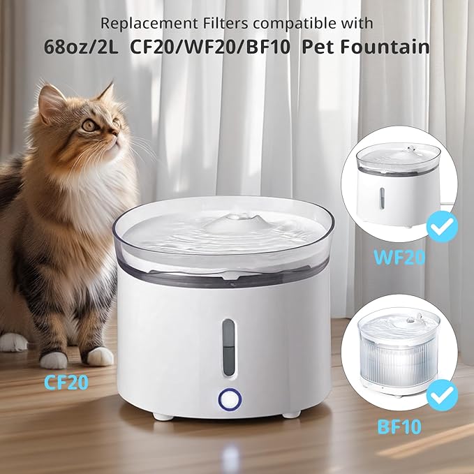 9 Pack Cat Water Fountain Filter, Replacement Filters for WF20/CF20 Wireless Pumps Cat Water Fountain,Triple Filtration System (9 Pcs Sponges)