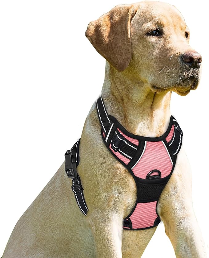 BARKBAY No Pull Dog Harness Front Clip Heavy Duty Reflective Easy Control Handle for Large Dog Walking(Light Pink,XS)