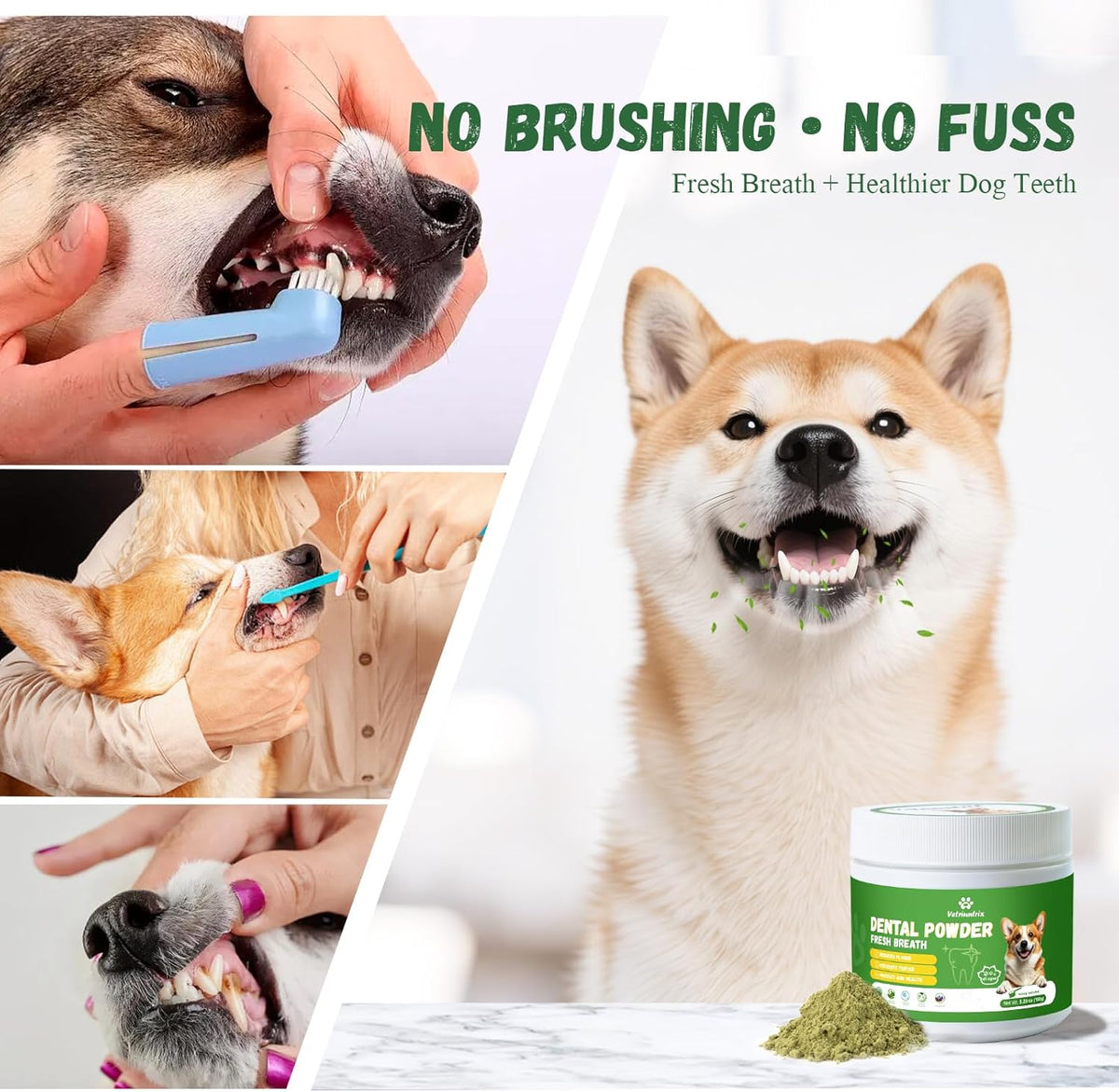 Dog Dental Care Powder - Plaque & Tartar Control with Natural Enzymes, Teeth Cleaning Powder for Dogs with Probiotic, Bad Breath Treatment for Small Medium Large Dogs