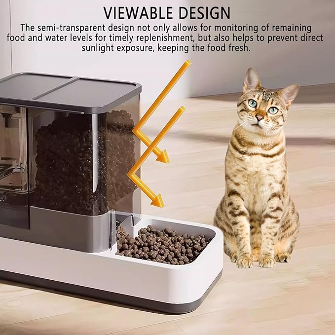 kathson Gravity Cat Food and Water Dispenser Automatic Dog Feeder Waterer 2 in 1 Auto Pet Food and Water Bowl Set Self Feeding for Puppy Kitten，Grey