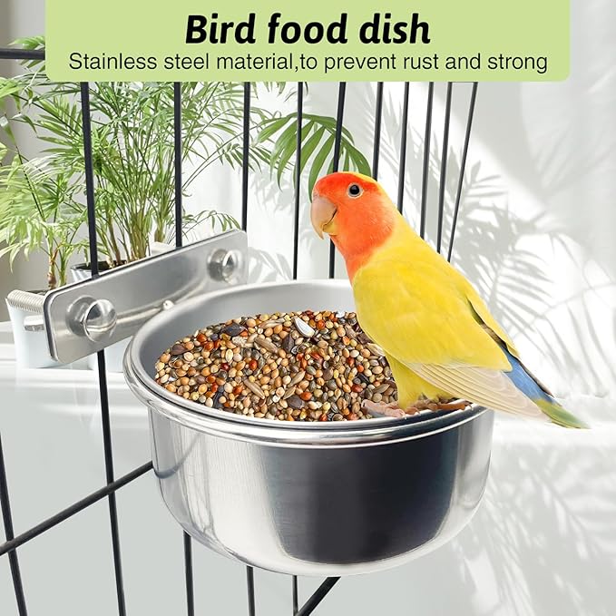 Tfwadmx 6 Pcs Stainless Steel Bird Bowls with Clamp,Clamp Holder Coop Cup,Bird Dishes for Cage, Cage Water Bowl for Cockatiels Lovebird Budgie Chinchilla