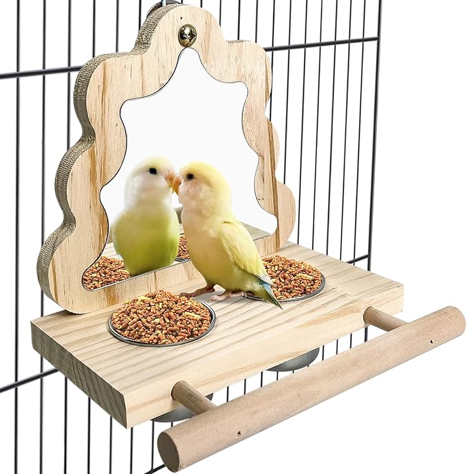 Tfwadmx Bird Parrot Wooden Feeding Cups Small Bird Feeding Dish Cups Stainless Steel Birds Bowls Food Water Bowls with Food Holder for Cockatiel Parakeet Macaw Finches Lovebirds