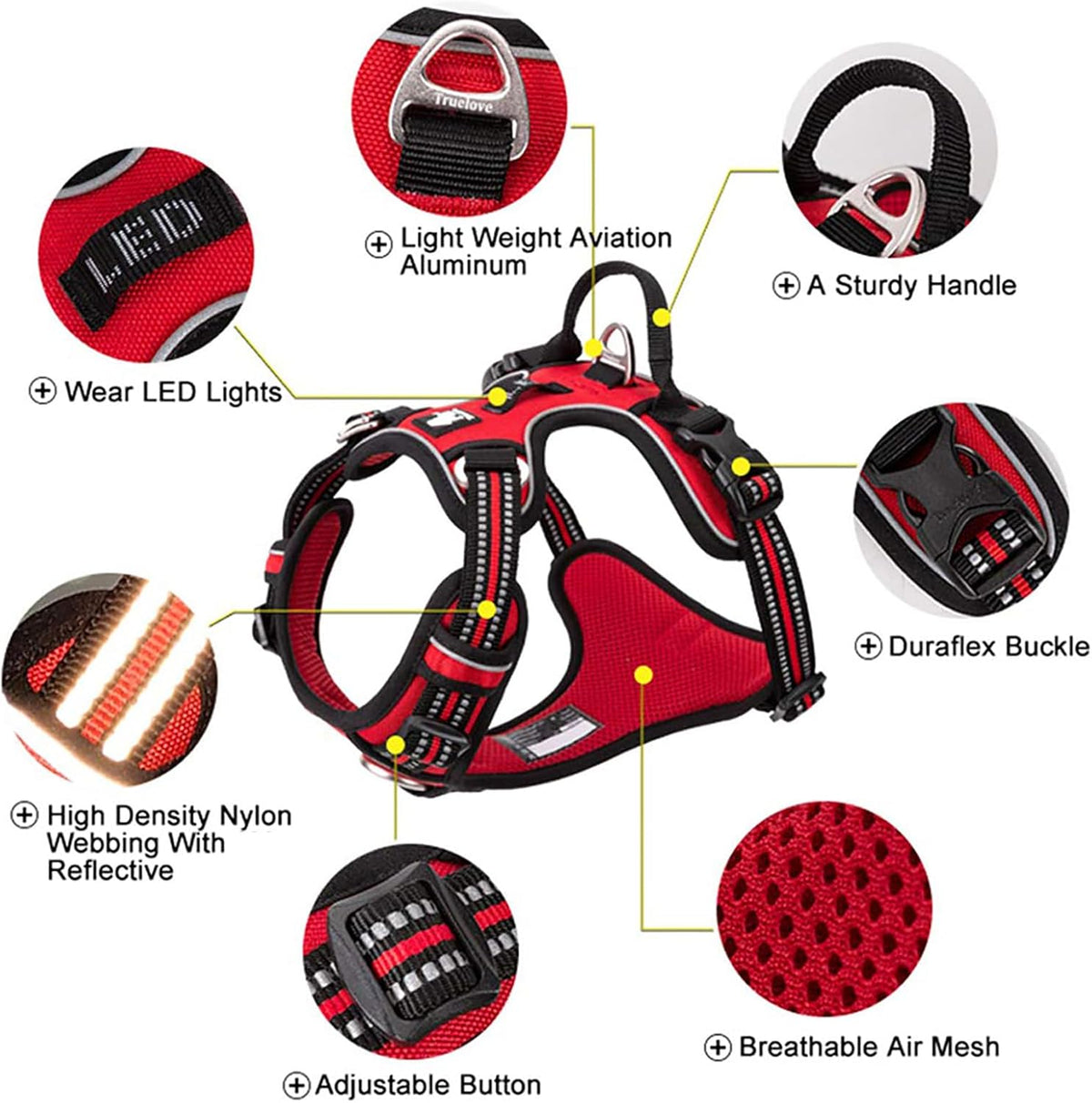 TRUE LOVE Dog Harness No Pull Nylon Reflective Pet Harness Adjustable Comfortable Control Step-in Brilliant Colors Truelove TLH56512 Orange