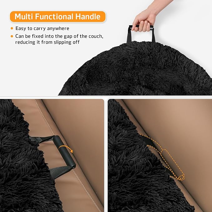 GGIB Calming Dog Bed Fluffy Plush Dog Mat for Furniture Protector with Removable Washable Cover for Large Medium Small Dogs and Cats (Small,Black)
