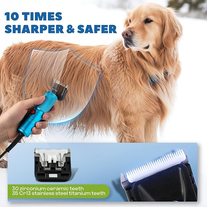 Pet Grooming Clippers 200W LuzRise (118'' Power Cord Plug-in, Stepless Speed Control, Low Noise< 50db, Heavy-Duty Commercial Grade, with Extra Blade & 2 Guide Combs of 4 Sizes, for Dog, Cat and More)