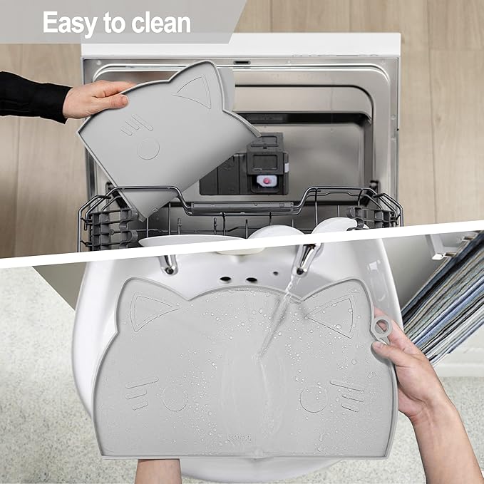 Coomazy Thicker Non-Slip Silicone Dog Mat with Raised Edge - Waterproof, Prevents Food Spills and Water Runoff (Gray, Medium)