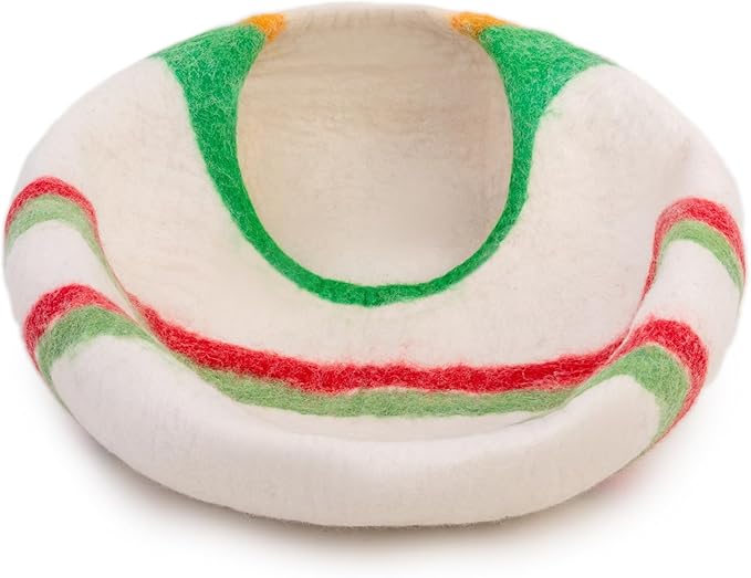 Woolygon Premium Felt Cat Cave Bed – Wool Kitty Beds Handcrafted Kitten Caves Bed for Indoor Cats - Made from 100% Eco-Friendly Merino Wool, Foldable Cat Hidewawy Covered Cat House Pod (Candy Swirl)