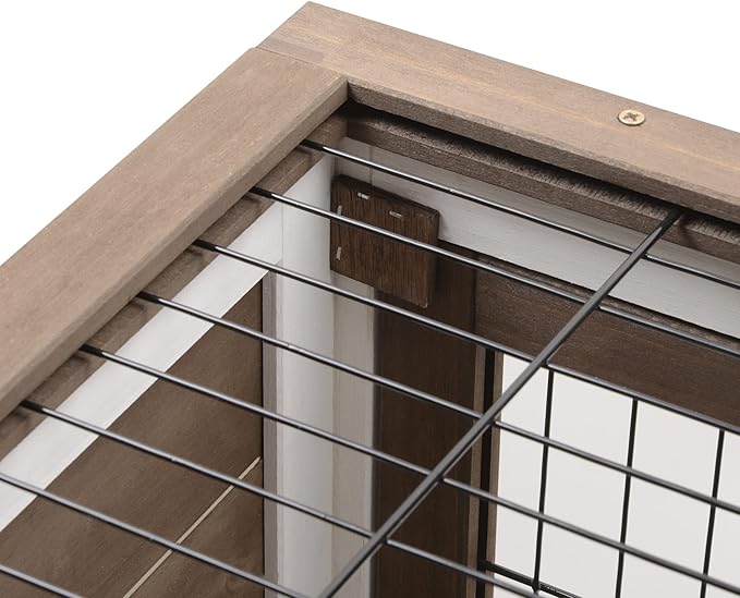 PawHut Wooden Rabbit Hutch Elevated Bunny Cage Indoor Small Animal Habitat with Enclosed Run with Wheels, Ramp, Removable Tray Ideal for Guinea Pigs, Brown