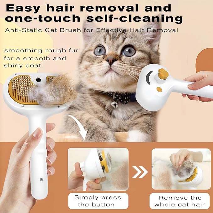 Pet Steam Brush for Dog & Cat – 3-in-1 Spray Hair Removal Comb – Steam for Shedding & Grooming – Water Brush for Long & Short Haired Pets – Spritz Defur Comb – Includes Waterless Shampoo