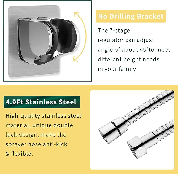 CECEFIN Kitchen Faucet Hose Attachment, Sink Sprayer Replacement Head with 4.9 Ft Stainless Steel Hose, Water Saving Aerator with 3-Way Diverter Valve for Hair Washing Laundry Room and Pet Shower
