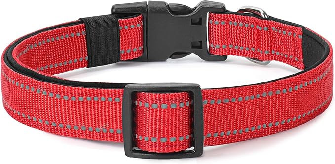 Reflective Dog Collar Padded with Soft Neoprene Breathable Quick Release Basic Dog Collars for Medium Large Dogs Red Boy Girl