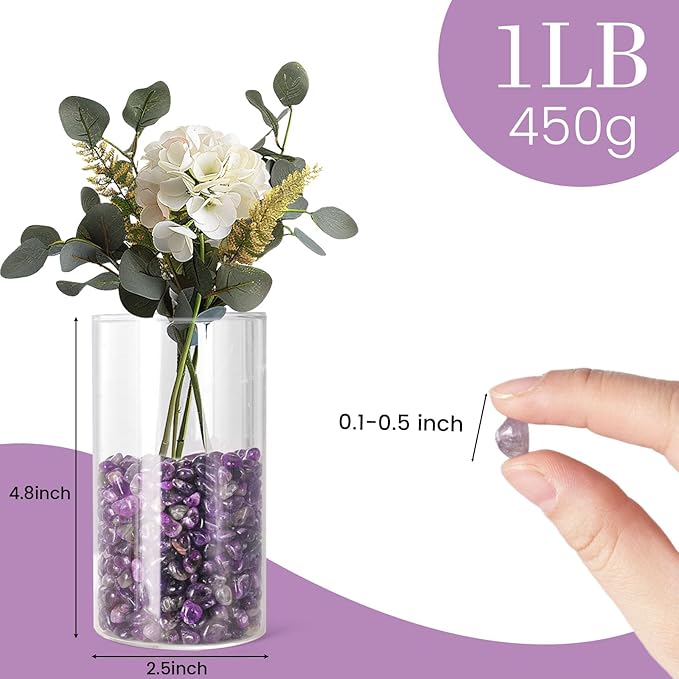 JOHOUSE Polished Gem Stones Rocks Crystals 1 Lb/450g Natural Tumbled Stones Amethyst Crystal Chips Bulk for Fish Tank Rocks Gravel, Vase Filler, Plants Decor