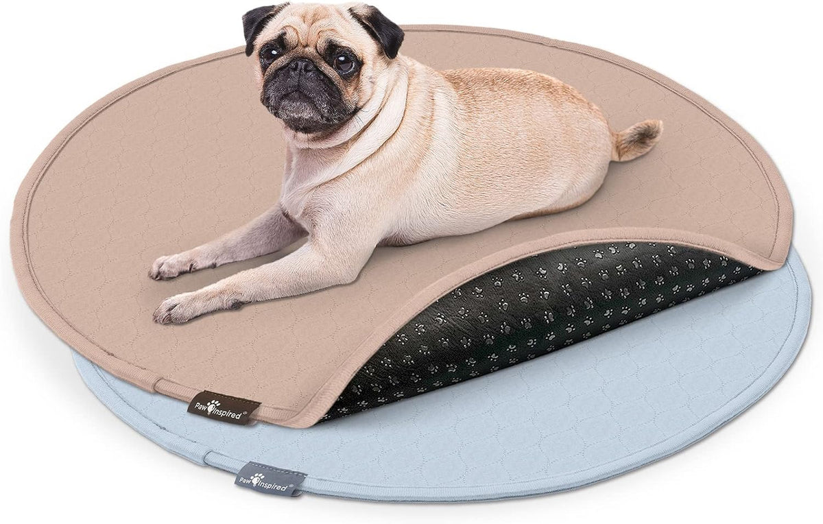 Paw Inspired Round Washable Pee Pads for Dogs (2 Pack), Reusable Puppy Pads for Potty Training, Whelping, Waterproof Mat, Leakproof, Non-Slip Liners (29 Inch, Pack of 2)