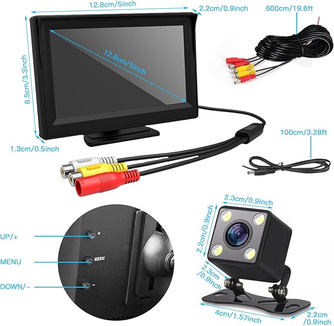 Kairiyard 5Inch Backup Camera, 170° Wide Angle Back up Camera with Monitor Clear Night Vision Waterproof Reverse Rear View Camera System for Car Truck