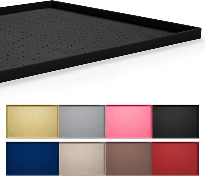 Hubulk Dog Feeding Mat,100% Waterproof Food Grade Silicone Pet Food and Water Bowl Placemat,Dishwasher, High Raised Edge to Prevent Spills,Nonslip Tray to Stop Messes on Floor（28"x18"x0.8", Black）