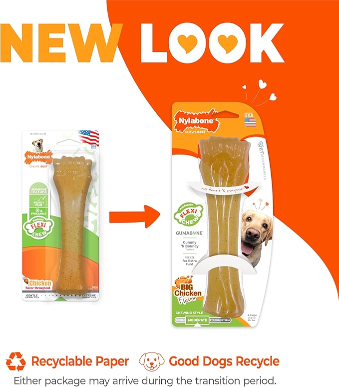 Nylabone Original Knuckle Bone Flexi Chew Toy for Dogs, Flexible Dog Toys for Moderate & Gentle Chewers, Chicken Flavor, X-Large - 50+ lbs, 1 Count