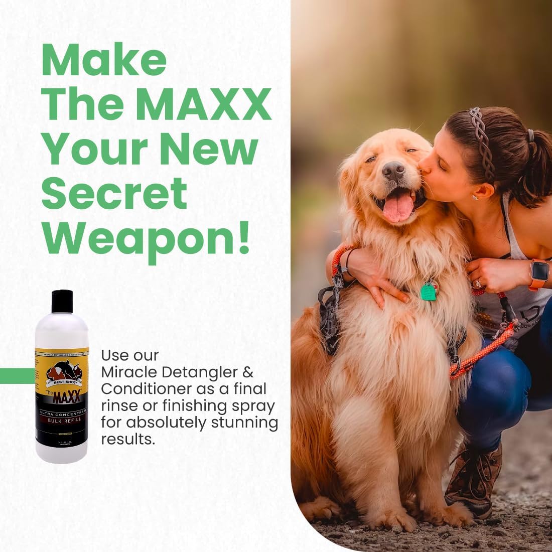 Best Shot The MAXX Ultra Concentrate Miracle Detangler and Conditioner, Moisturizing Conditioner for Pets, Hypoallergenic, 34 Oz.
