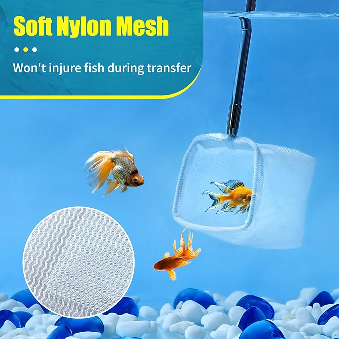 AQUANEAT Small Fish Tank Shrimp Net, Aquarium Debris Cleaning Tools, with Extendable Handle