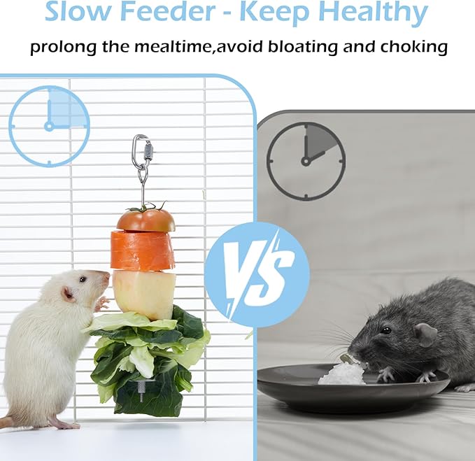 2Pcs Rat Enrichment Toys, 304 Stainless Steel Rat Foraging Toy for Fruit Vegetable Holder, Fancy Mice Cage Accessories Puzzle Toy, Hanging Rodent Toys Slow Feeder, Bird Foraging for Parakeet