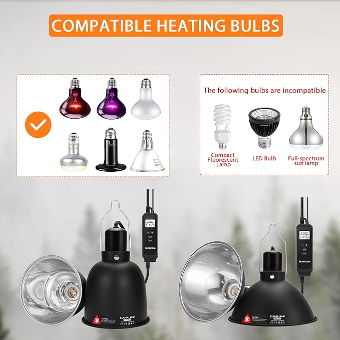 8.5 Inch Day-Night Thermostatic Reptile Heat Light Fixture - Heat Lamp Temperature Controller for Bearded Dragons, Snakes & Lizard – Bulb Not Included (Max 150W)