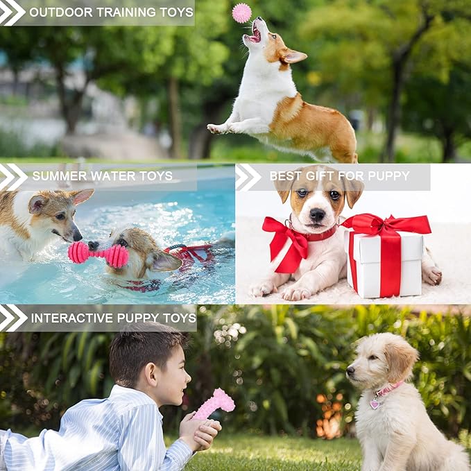 Puppy Toys, 6 Pack Dog Chew Toys for Puppy, Cute Pink Small Dog Toys, Teething Toys for Puppies, Soft Durable Interactive Chew Toy for Small Dogs
